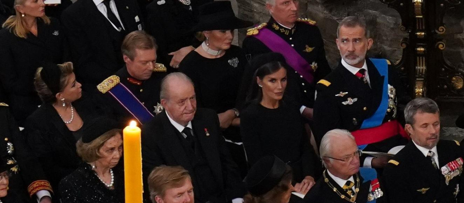 Spain King Felipe and Queen Letizia with Former Spanish King Juan Carlos, Queen Sofia during funeral service of Queen Elizabeth II at WestminsterAbbey , London, Monday, Sept. 19, 2022.
