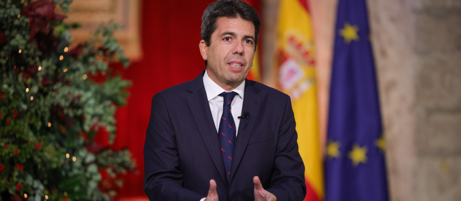 El presidente de la Generalidad Valenciana, Carlos Mazón, durante su mensaje de fin de año
