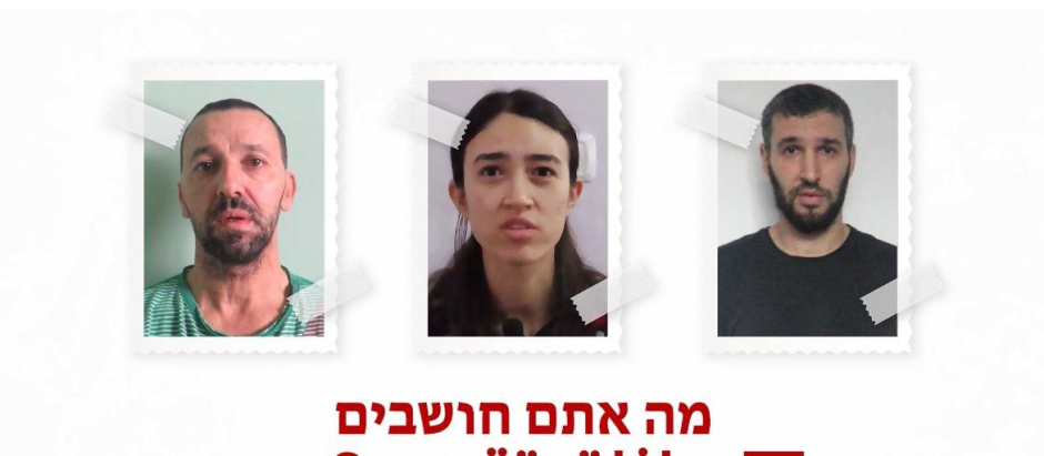 Captura de pantalla de los tres rehenes israelíes