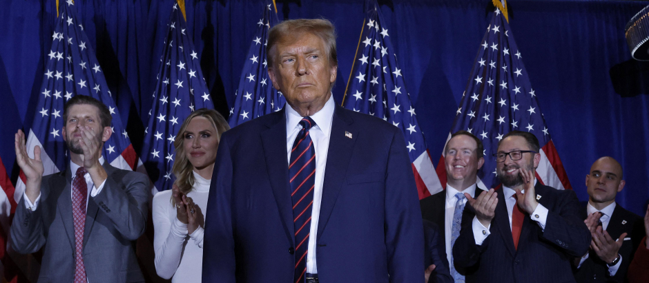 Donald Trump durante la noche electoral de New Hampshire