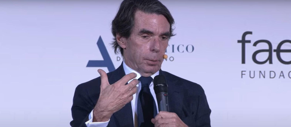 El expresidente José maría Aznar durante su intervención en FAES