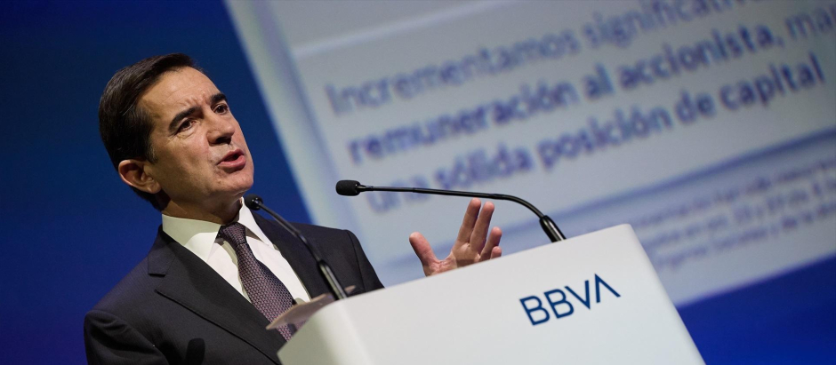 El presidente de BBVA, Carlos Torres Vila, durante la presentación de los resultados financieros correspondientes al ejercicio 2023.