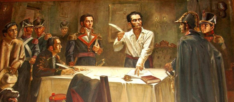Simón Bolívar firmando el Decreto de Guerra a Muerte