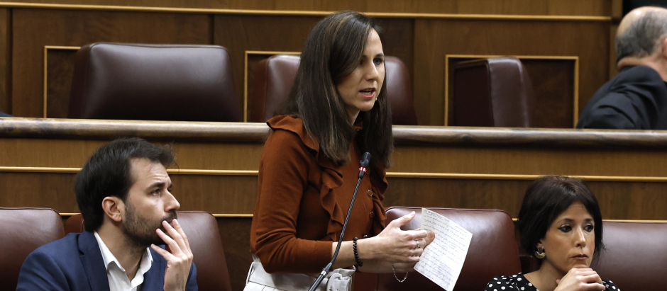 La secretaria general de Podemos y diputada Ione Belarra, durante la sesión de control del Gobierno este miércoles