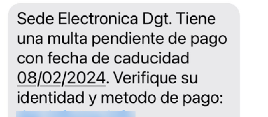 Captura de uno de los mensajes falsos de la DGT distribuido por la Guardia Civil