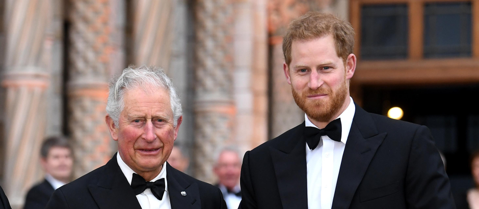 Prince Charles , Prince Harry and Prince William with David Attenborough attending the global premiere documentary Our Planet in London *** Local Caption *** .