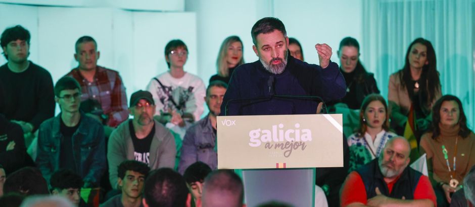 El presidente de Vox, Santiago Abascal, en un mitin en Ferrol