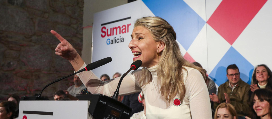 La líder de Sumar, Yolanda Díaz, participa en el cierre de campaña de la candidata de Sumar a la presidencia de la Xunta