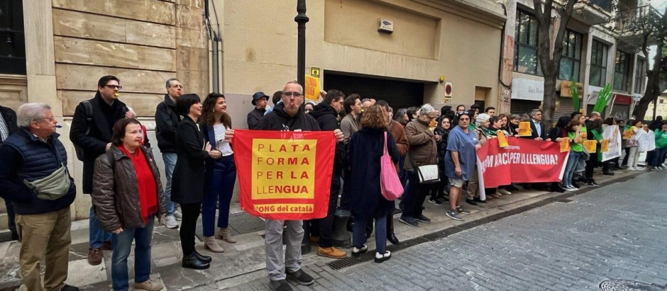 Manifestantes en la protesta contra el español promovida por Plataforma per la llengua