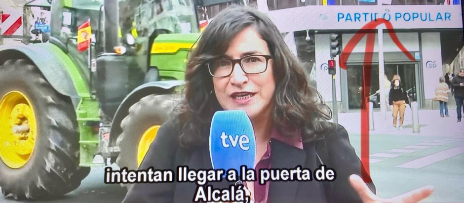 Imagen de la conexión del Canal 24 Horas de TVE desde la sede del PP