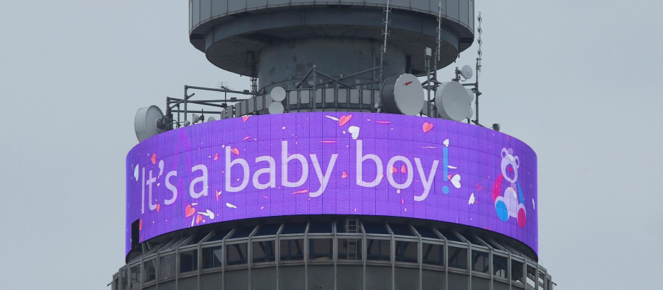 06 May 2019, England, London: The BT Tower in London displays a message in celebration of the birth of a baby boy to Prince Harry, the Duke of Sussex, and his wife Meghan, the Duchess of Sussex. Photo: Yui Mok/PA Wire/dpa
(Foto de ARCHIVO)
06/5/2019 ONLY FOR USE IN SPAIN