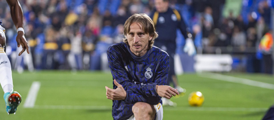 Luka Modric, durante un calentamiento previo a un partido con el Real Madrid