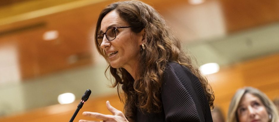 La ministra de Sanidad, Mónica García, interviene durante una sesión plenaria en el Senado