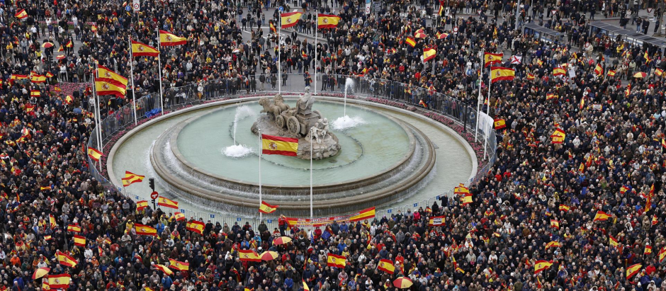 Imagen de la manifestación contra la amnistía que se ha celebrado este sábado en Madrid