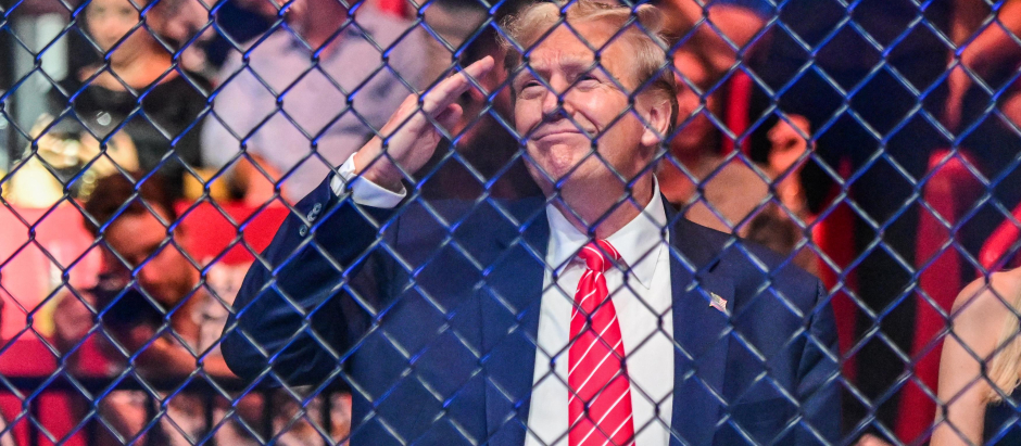 Donald Trump durante una pelea de artes marciales mixtas de la UFC en Miami