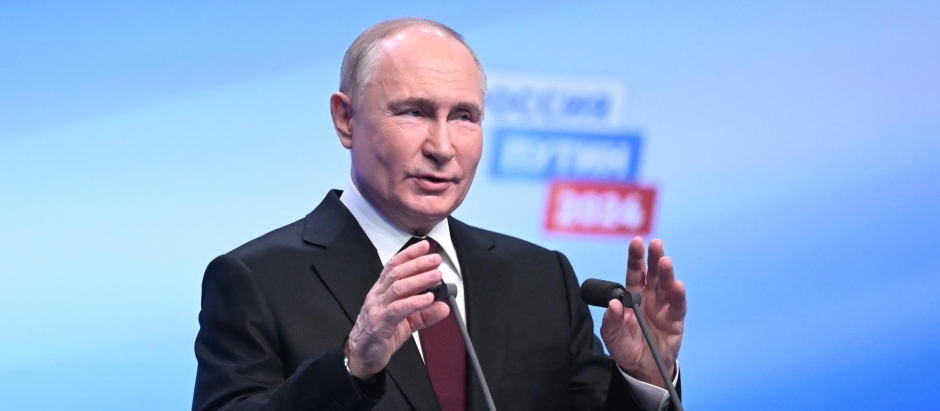 Vladimir Putin durante su discurso como ganador de las elecciones
