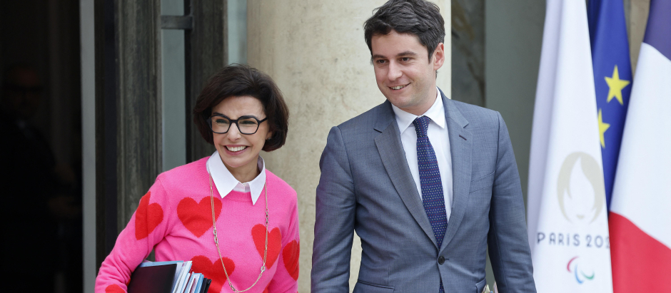 La ministra de Cultura de Francia, Rachida Dati, y el primer ministro de Francia, Gabriel Attal,
