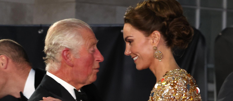 Prince Charles of Wales and Kate Middleton , Duchess of Cambridge attend the world premiere of the new James Bond film "No Time To Die" in London, Britain, September 28, 2021.