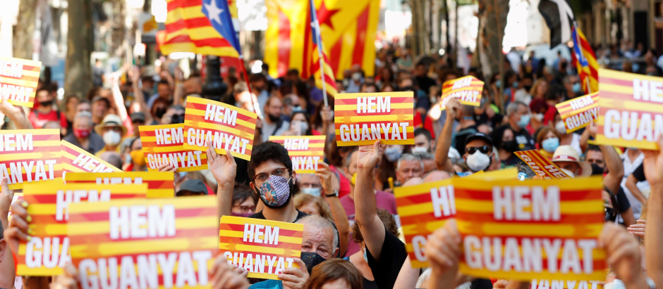 Manifestación independentista en Barcelona por el día de la Diada