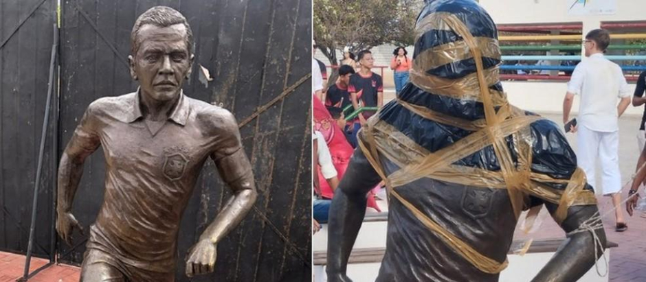 La estatua vandalizada de Dani Alves en su ciudad natal