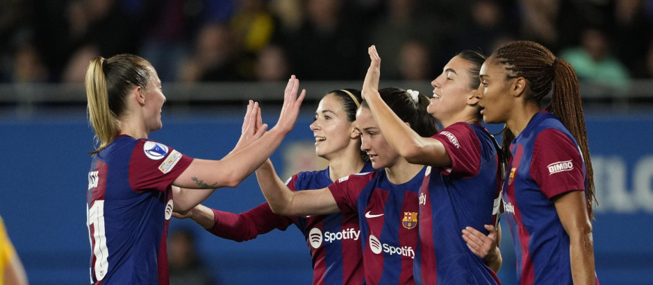 Las jugadoras del Barça celebran uno de los goles ante el Brann