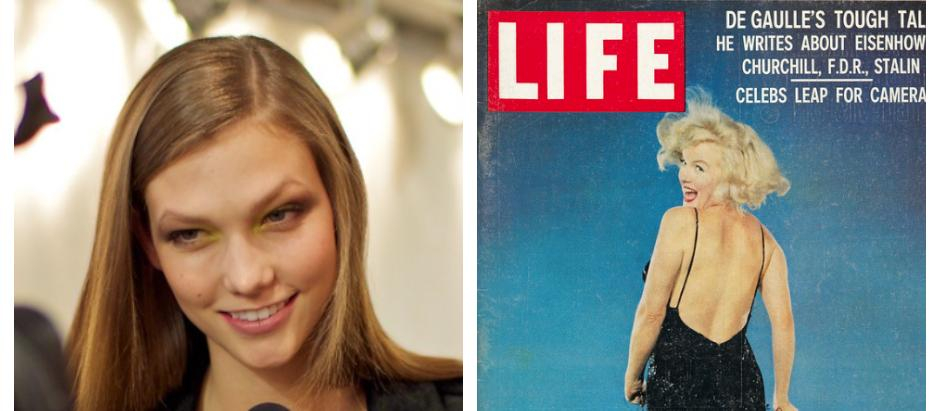 La modelo Karlie Kloss y una portada de Life con Marilyn Monroe