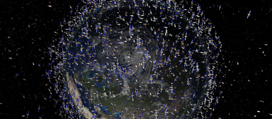 Ilustración de un enjambre de satélites en la órbita terrestre