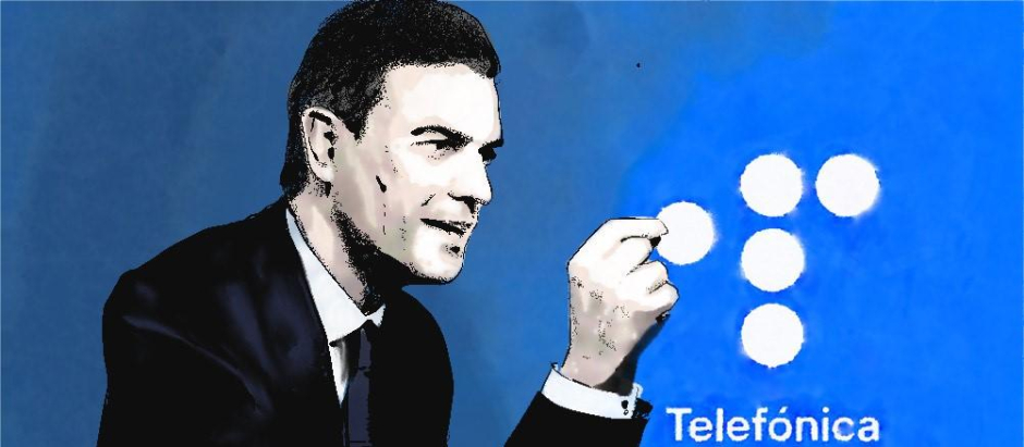 Ilustración Telefónica y Pedro Sánchez