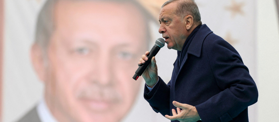 Recep Tayyip Erdogan, presidente de Turquía durante un acto de campaña en Ankara