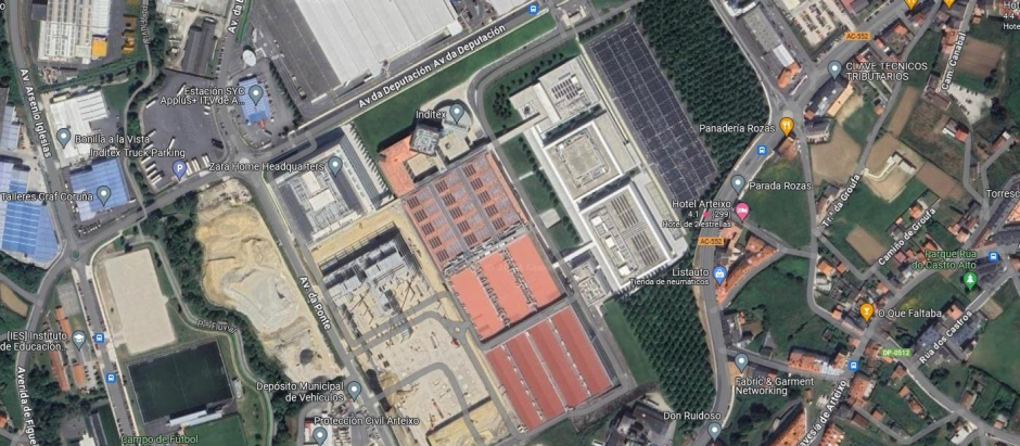 Vista aérea de la sede de Inditex en Arteixo