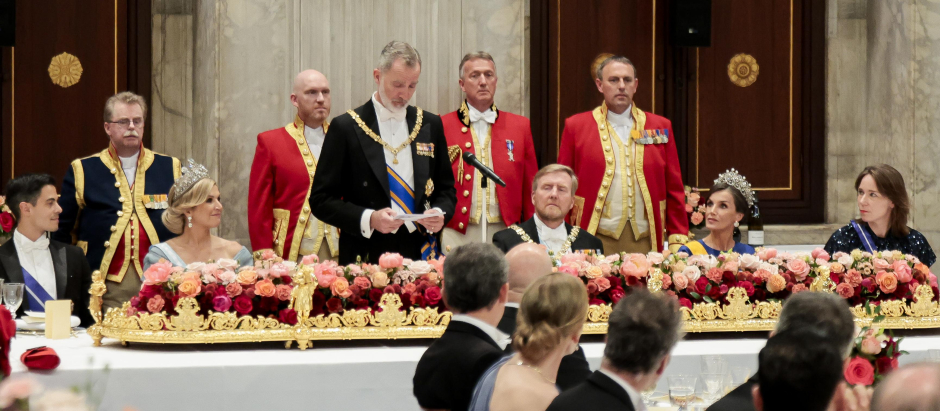 Spanish King Felipe VI and Letizia attending official dinner ceremony for Spanish King on the ocassion of their official visit to Netherland in Amsterdam on Wednesday, 17 April 2024.