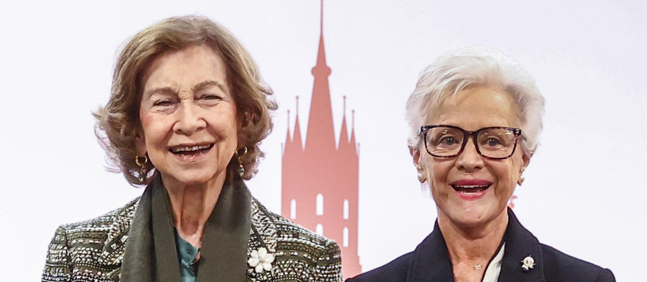 Queen Sofia of Spain and HRH Princess Muna Al Hussein of Jordan attending the opening ceremony of the 36th Global Conference of Alzheimer's Disease Internationa Krakow, Poland on April 24, 2024.