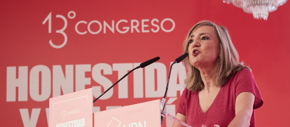 La nueva presidenta de UPN, Cristina Ibarrola, este domingo en Pamplona