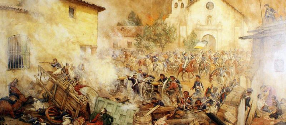 La batalla de Rancagua, librada entre el 1 y el 2 de octubre de 1814. Óleo de Pedro Subercaseaux