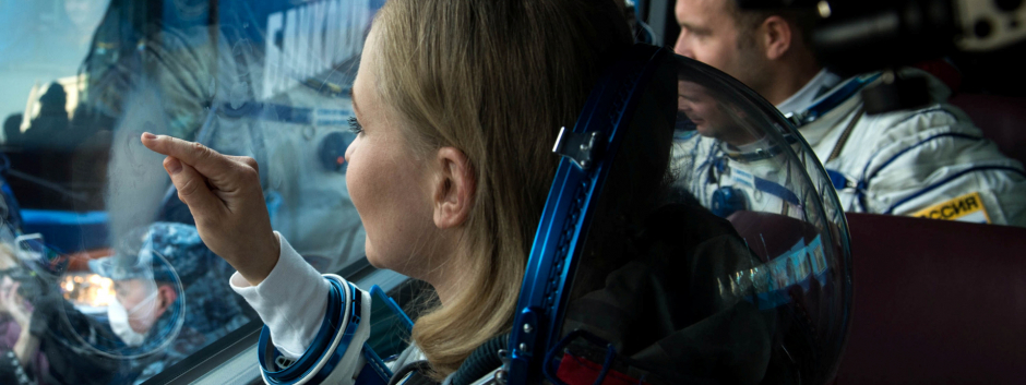 La actriz rusa Yulia Peresild, poco antes de iniciar su viaje espacial