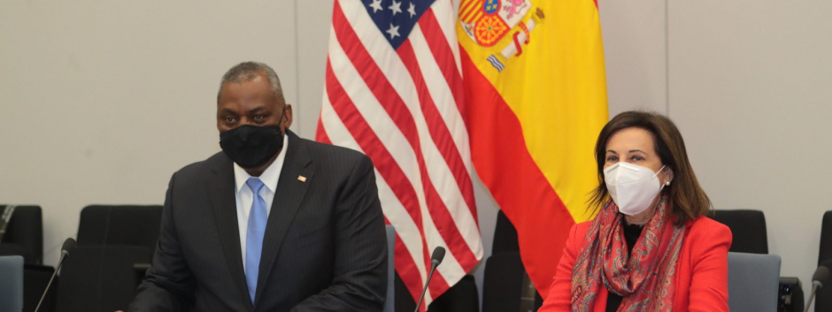 Ministra de defensa de España, Margarita Robles y Lloyd Austin secretario de defensa de EE.UU