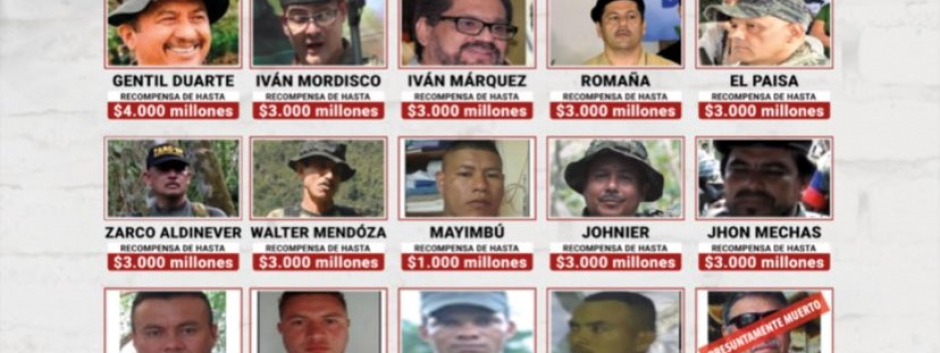 Cartel más buscados presentado por el Ministerio de Defensa de Colombia
