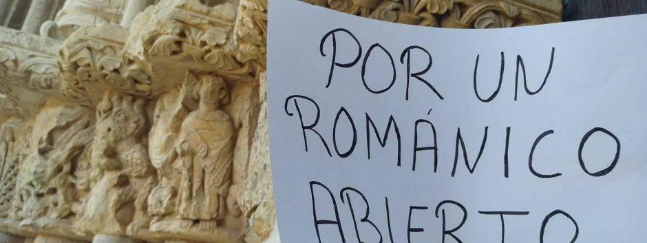 Foto promocional de la campaña «Por un románico abierto» en la cuenta de Twitter La Huella Románica