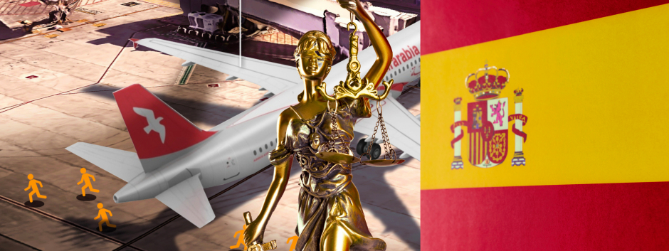 Representación Justicia española y avión de Air Arabic aterrizado en Palma (Mallorca)