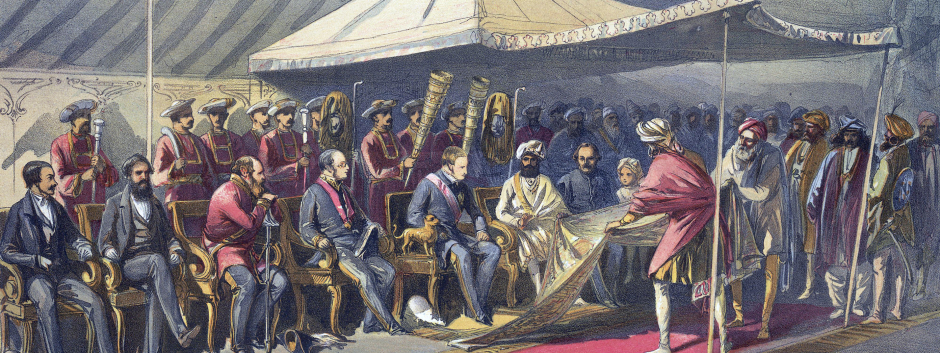 El virrey Canning se reúne con el maharajá Ranbir Singh de Jammu y Cachemira, 9 de marzo de 1860, de William Simpson