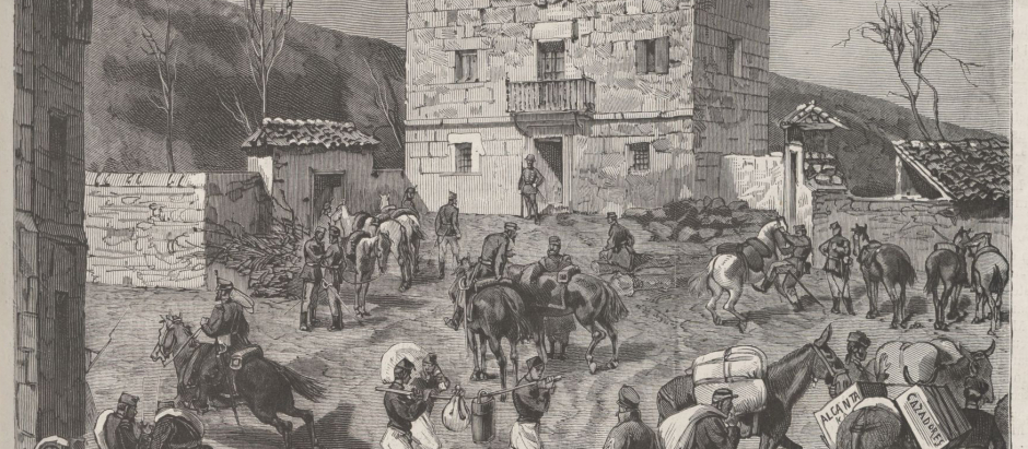Cuartel general de Serrano en Somorrostro, dibujo de Vierge