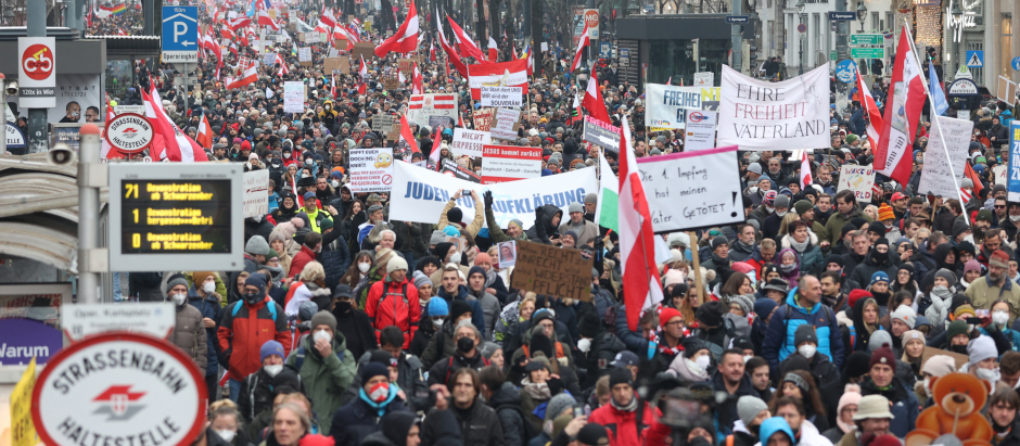 Panorámica de los manifestantes en Viena