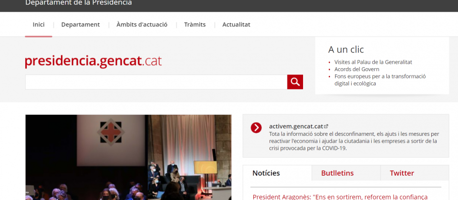 Página web de la Presidencia de la Generalitat