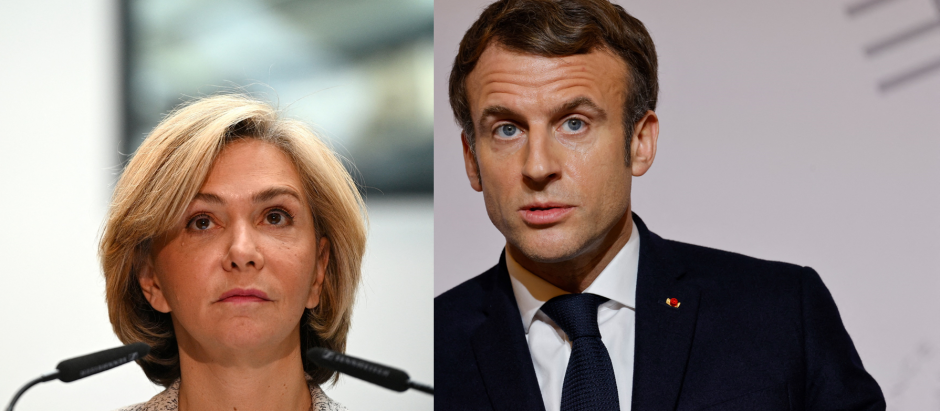 Los candidatos presidenciales Valérie Pécresse y Emmanuel Macron