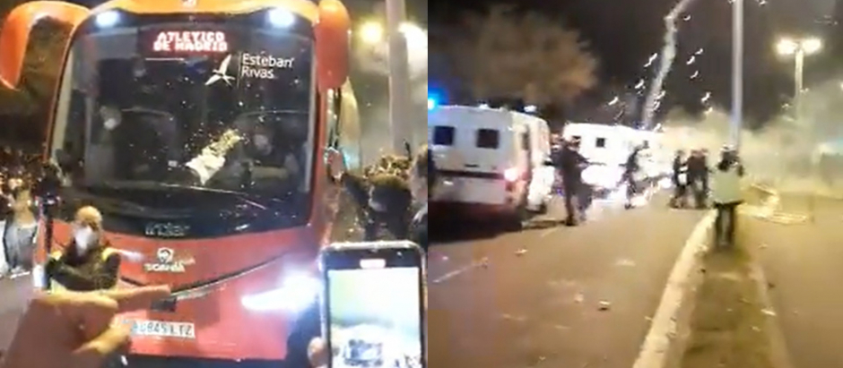 Disturbios a la entrada de Anoeta cuando llegaba el autobús del Atlético de Madrid