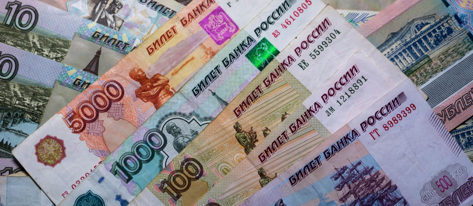 Billetes de rublos rusos en Schwerin