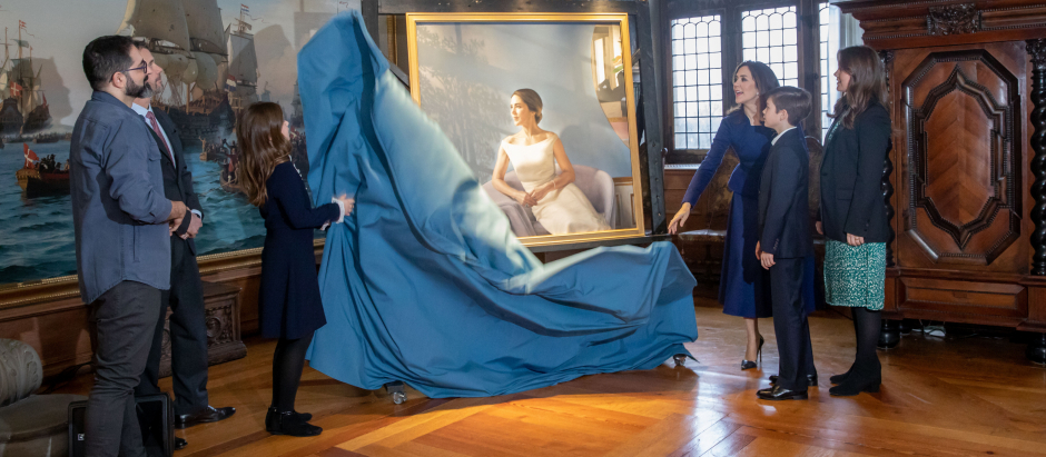 Crown Princess Mary , Princess Isabella and Prince Vincent during the opening of  the special exhibition 'HRH Crown Princess Mary 1972‚Äì2022' in Hillerod