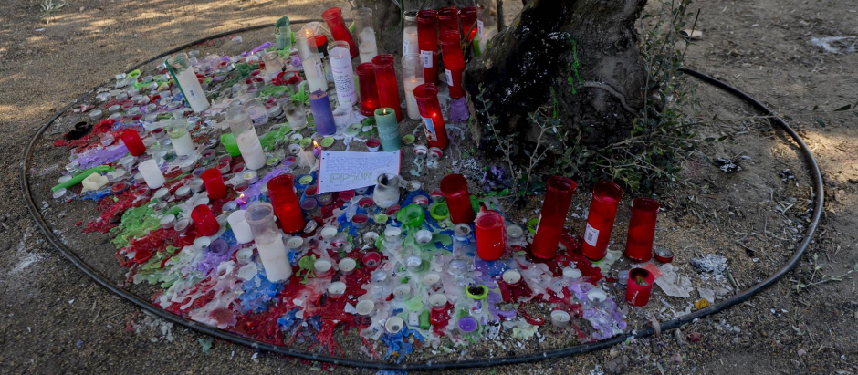 Velas situadas en el Bulevar de la Naturleza en Vallecas, en recuerdo a Jaime Guerrero, de 15 años de edad, al que asesinaron este fin de semana en la calle Atocha de Madrid, a 9 de febrero de 2022, en Vallecas, Madrid (España)
