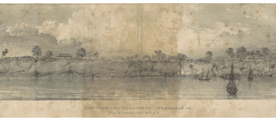 Ilustración del puerto de Clarence en 1840