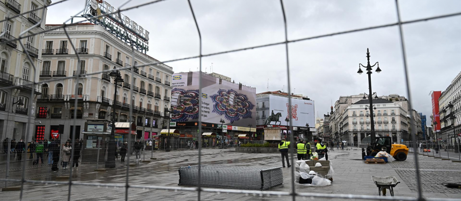 Obras de remodelación de la Puerta del Sol de Madrid